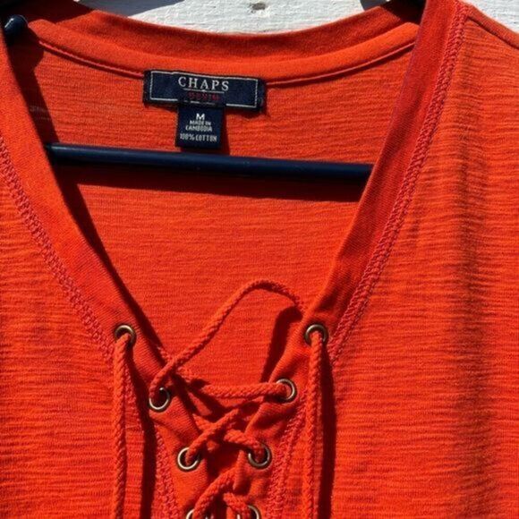 CHAPS Lace Up Top - Picture 1 of 5